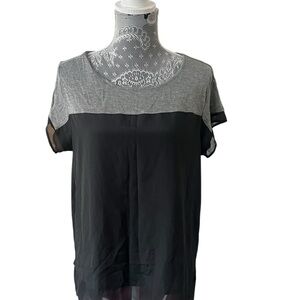 Metaphor Sheer Layered Short Sleeve Top Gray and Black Size Large
